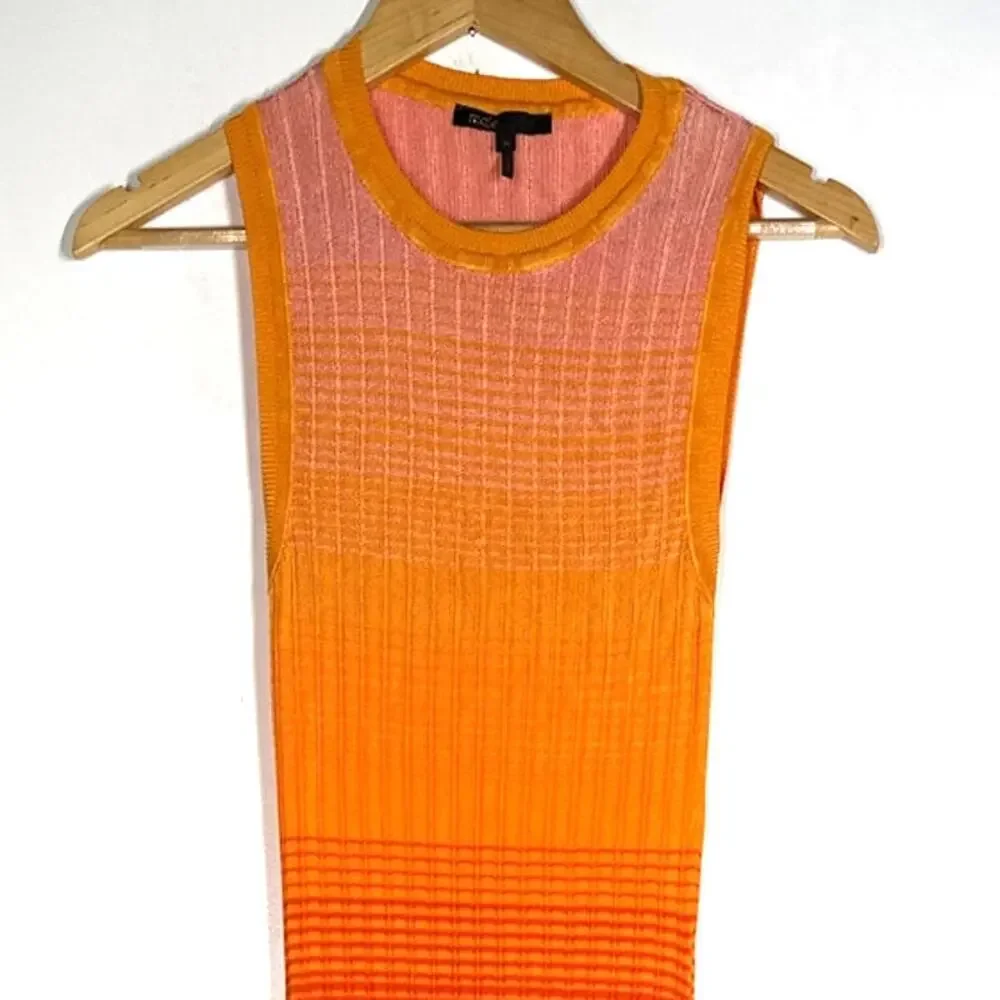 Maje Tie Dye Maxi Dress Rib Knit Sleeveless Tank Sweater Orange Ombre 36 - Picture 4 of 11